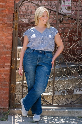Courtney High Rise Cargo Wide Leg Jeans - PLUS