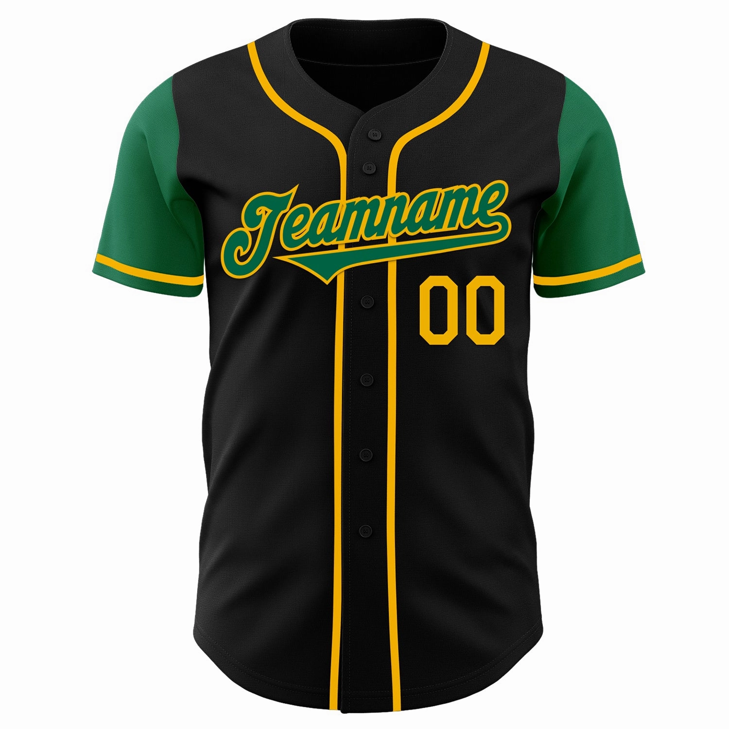 Custom Black Kelly Green-Gold Authentic Two Tone Baseball Jersey