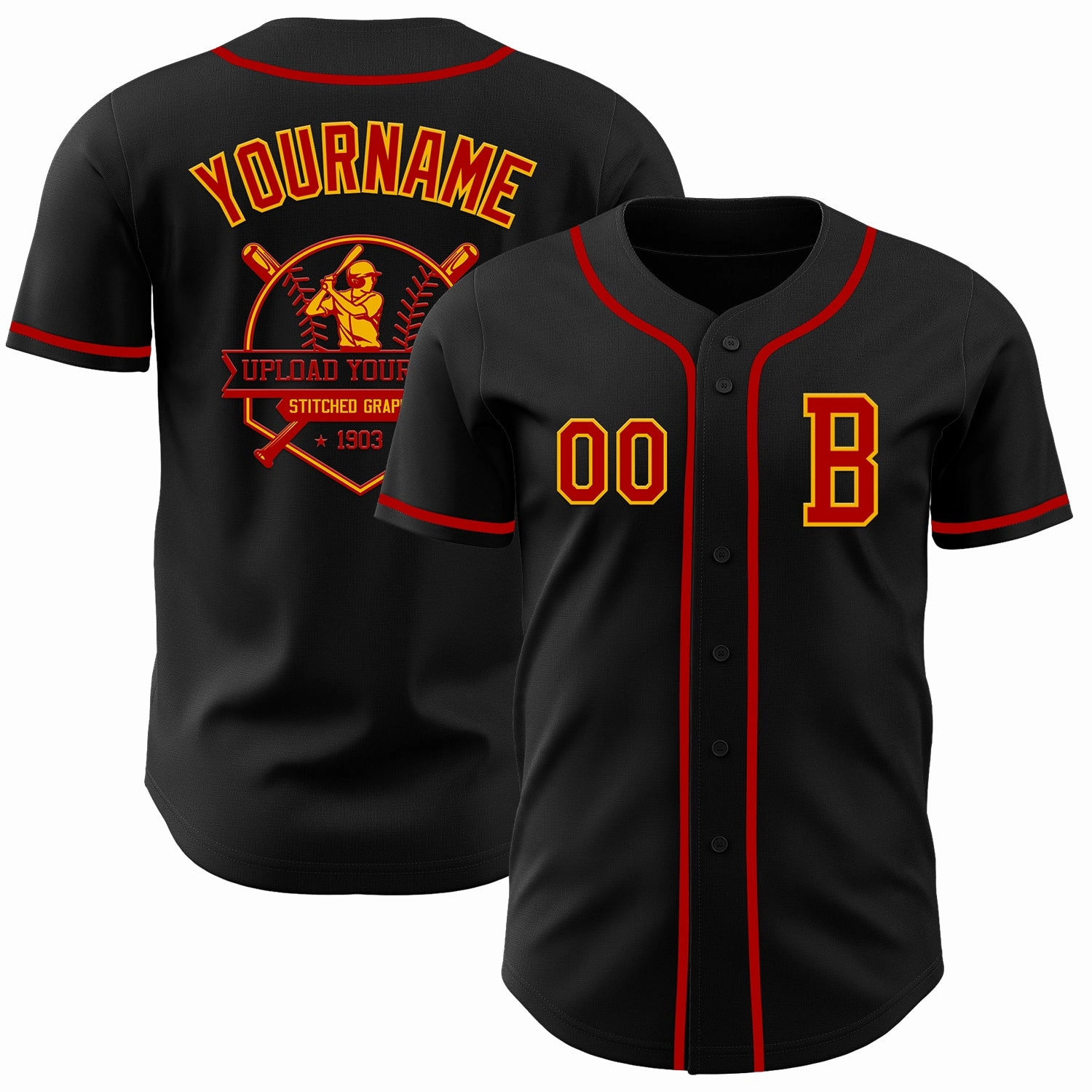 Custom Black Red-Gold Authentic Baseball Jersey