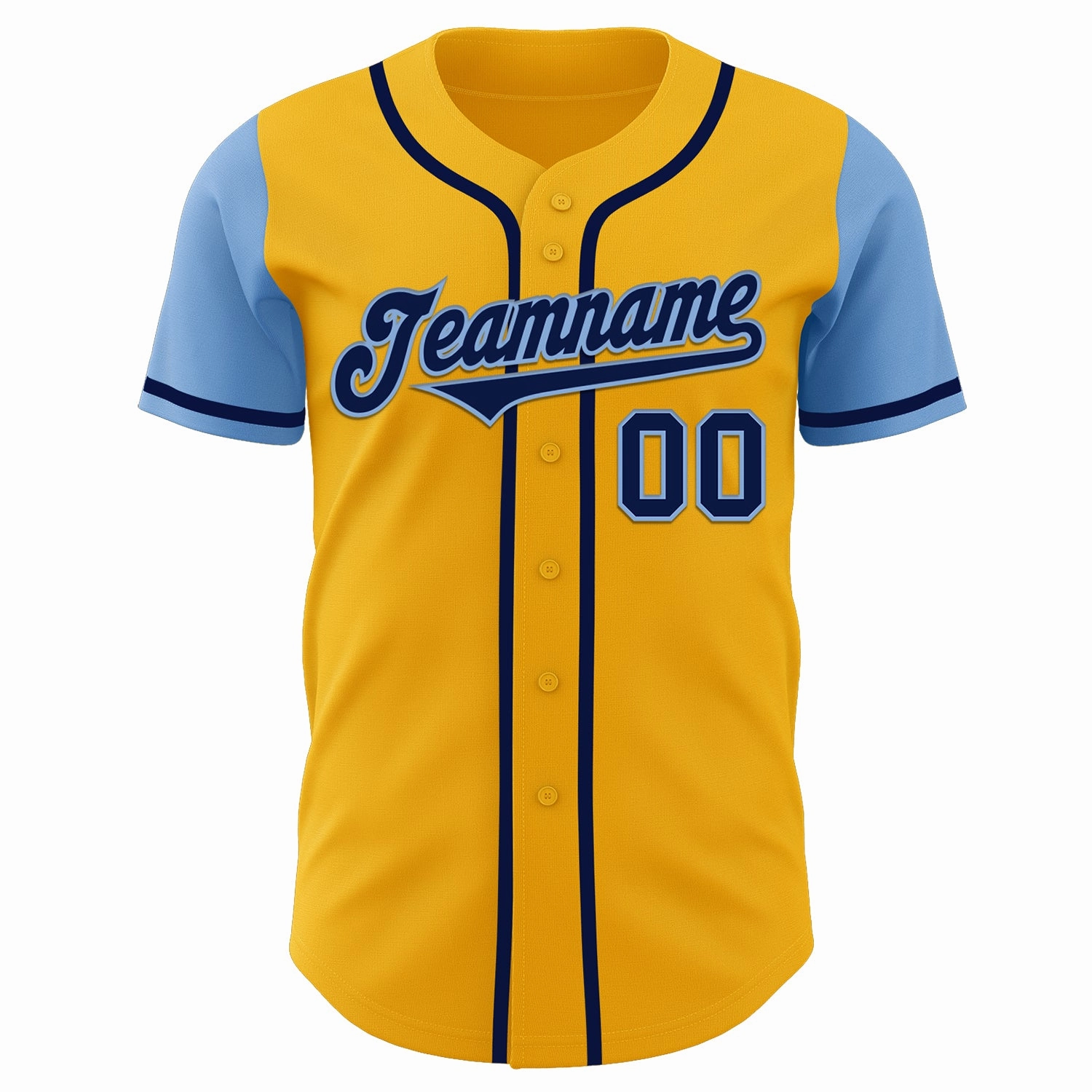 Custom Gold Navy-Light Blue Authentic Two Tone Baseball Jersey