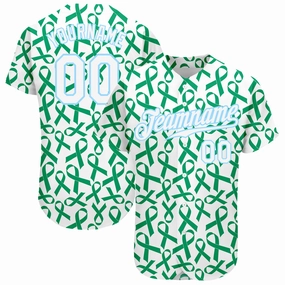 Custom Kelly Green White-Light Blue 3D Pattern Design Breast Cancer Authentic Baseball Jersey