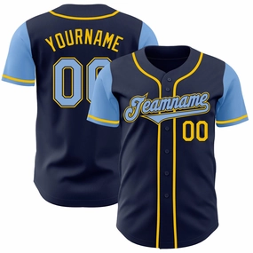 Custom Navy Light Blue-Yellow Authentic Two Tone Baseball Jersey