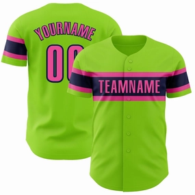 Custom Neon Green Pink-Navy Authentic Baseball Jersey