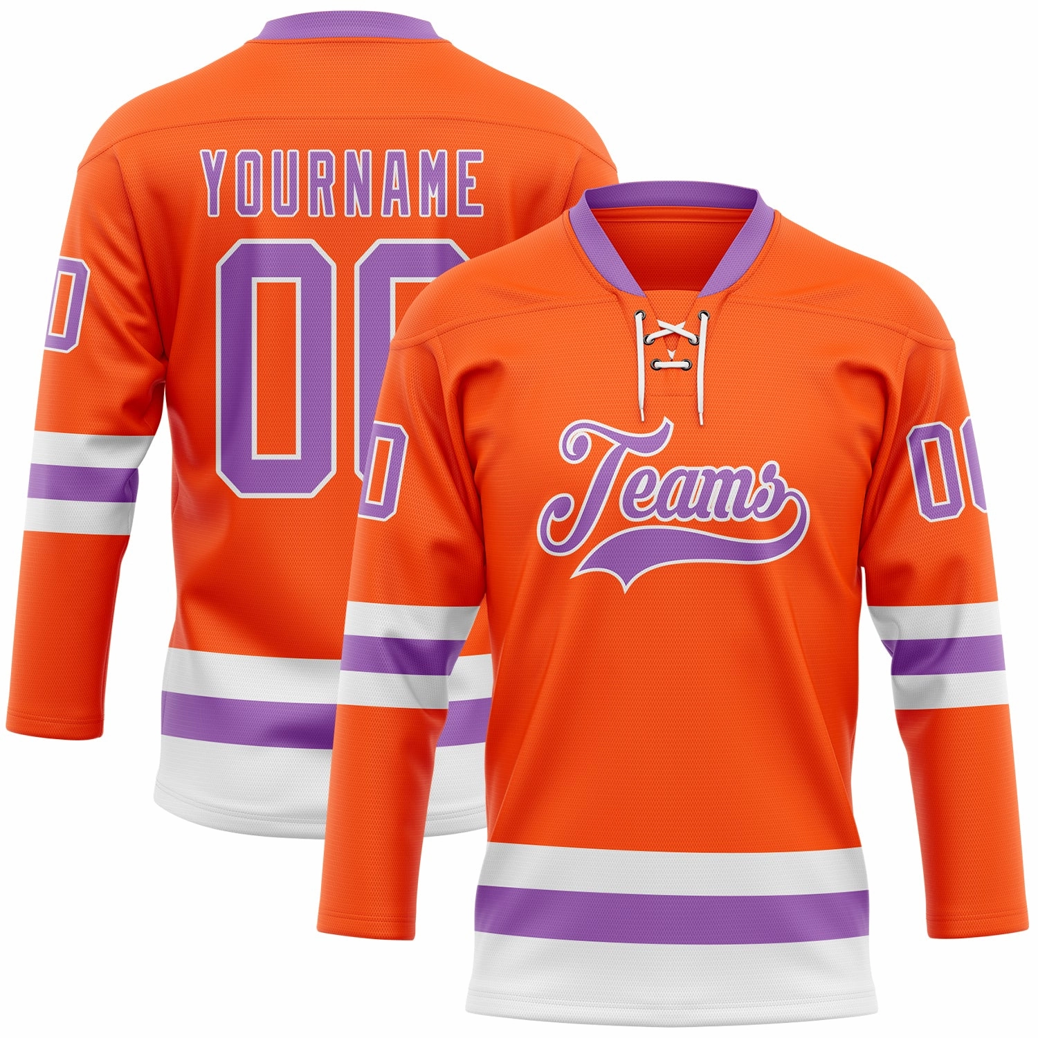 Custom Orange Medium Purple-White Hockey Lace Neck Jersey
