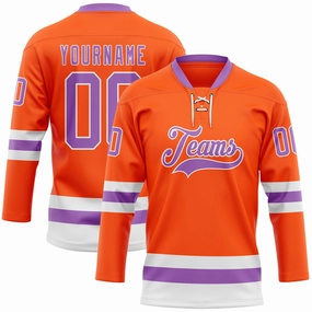 Custom Orange Medium Purple-White Hockey Lace Neck Jersey