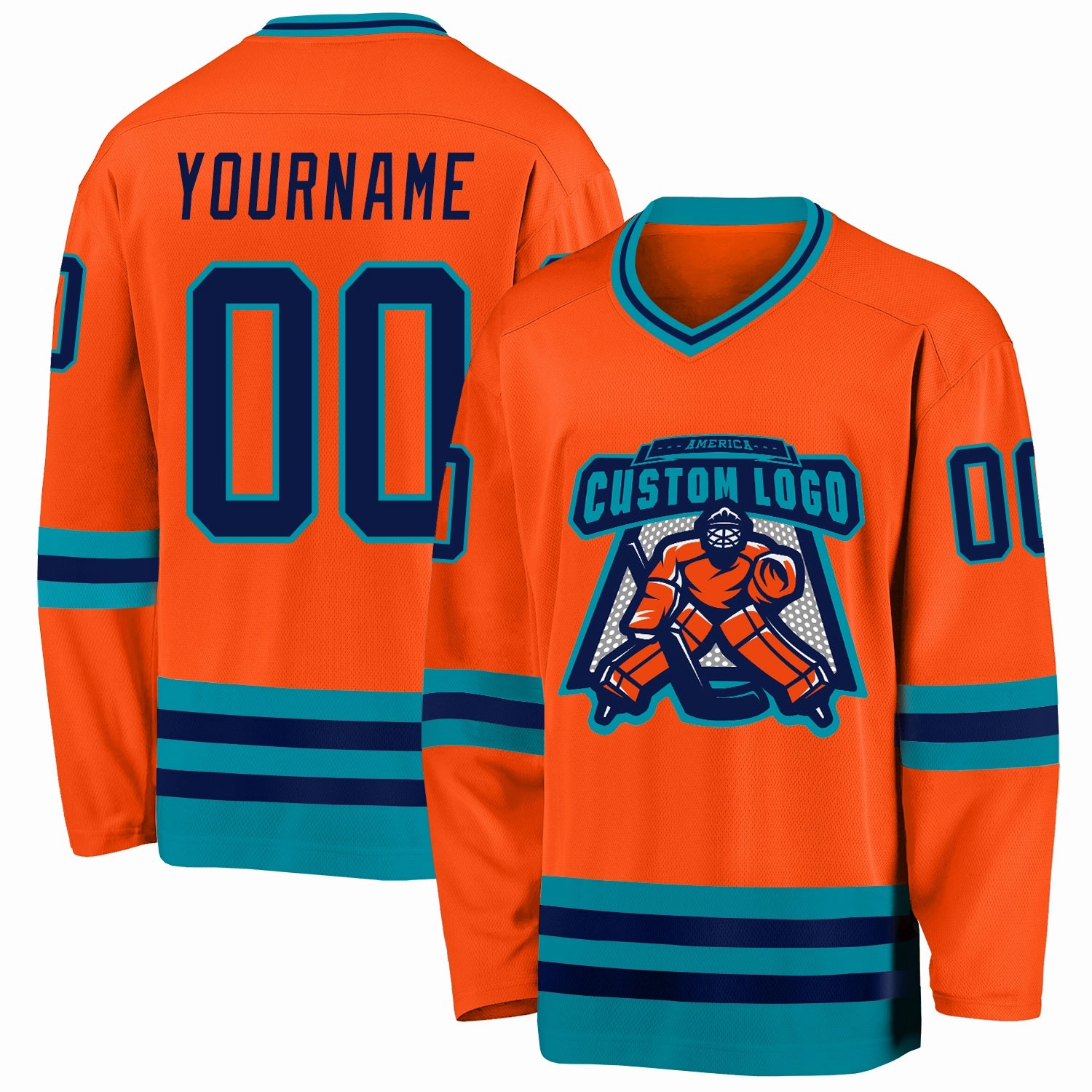 Custom Orange Navy-Teal Hockey Jersey