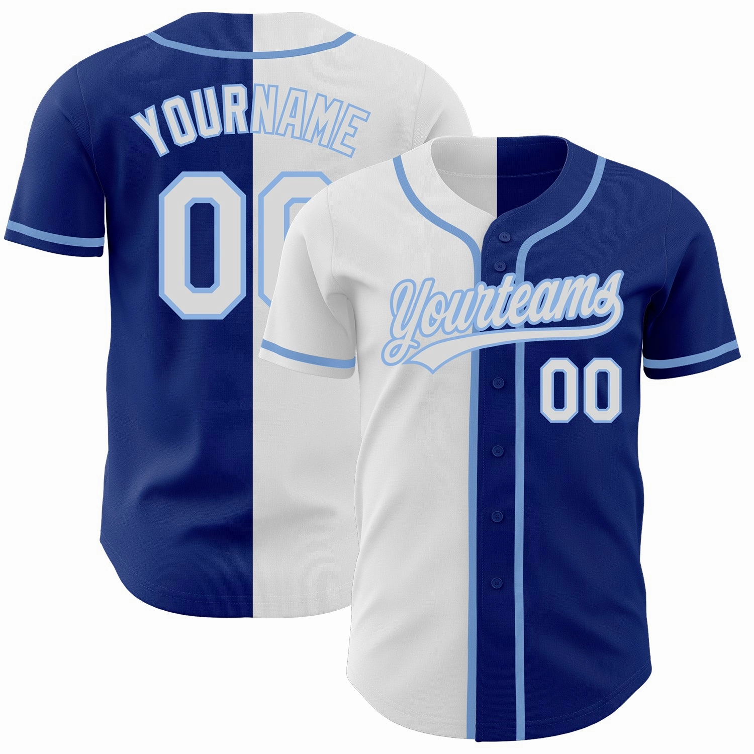 Custom Royal White-Light Blue Authentic Split Fashion Baseball Jersey