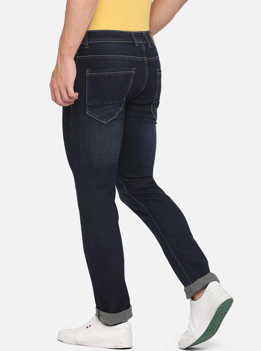 Dark Blue Washed Straight Fit Jeans | Greenfibre
