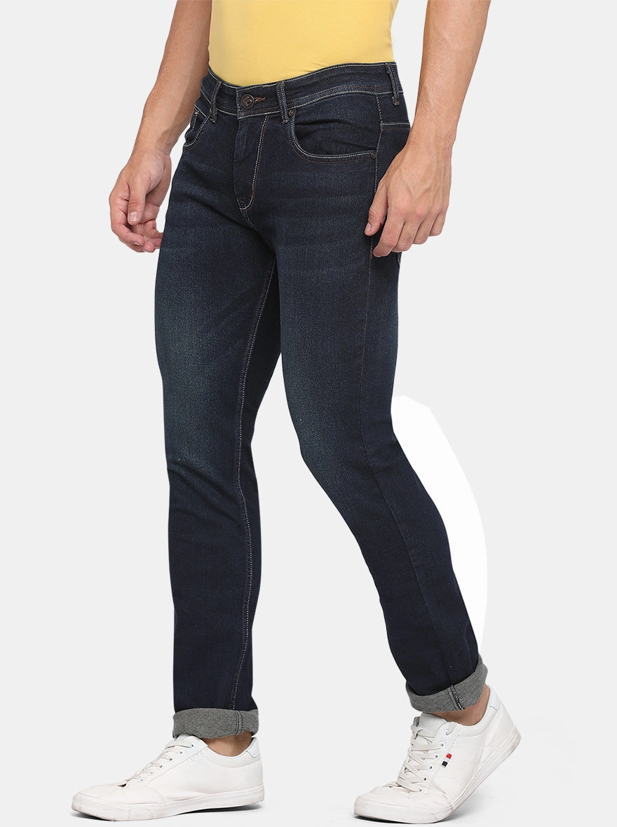 Dark Blue Washed Straight Fit Jeans | Greenfibre
