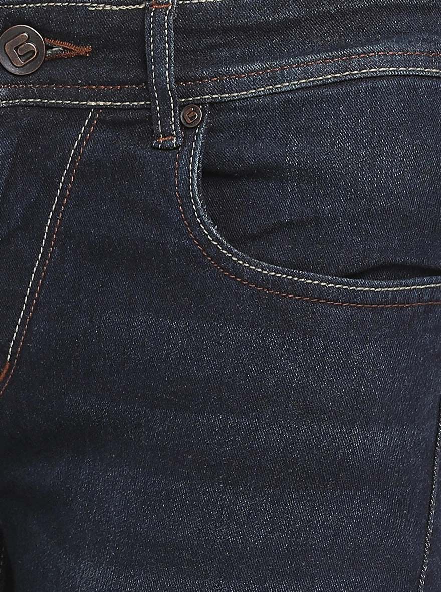Dark Blue Washed Straight Fit Jeans | Greenfibre