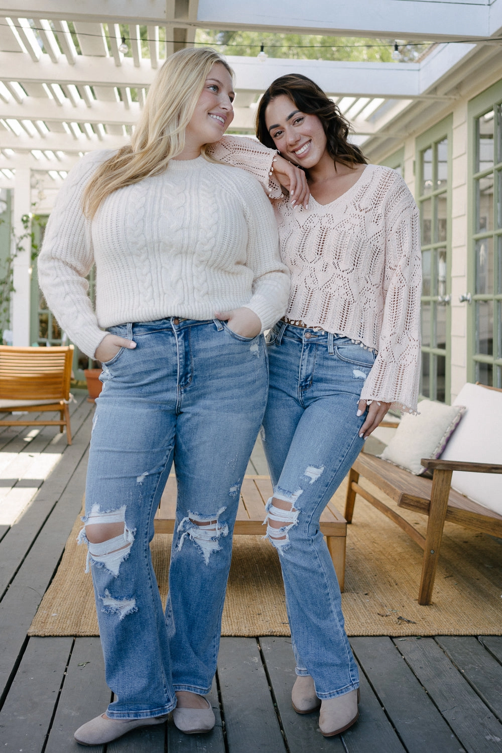 Faye Stone Wash Ripped Bootcut Jeans
