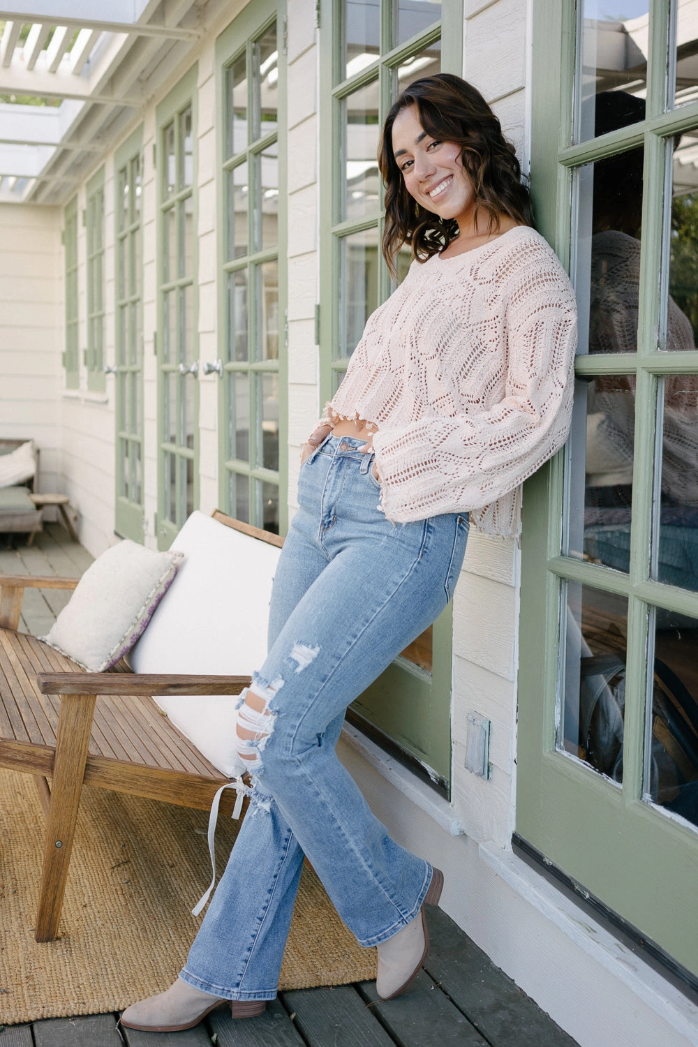 Faye Stone Wash Ripped Bootcut Jeans