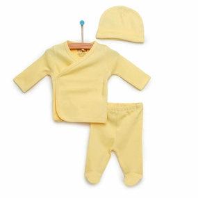 HelloBaby Newborn Organic Wrapover Top-Hat-Footed Pant - Yellow