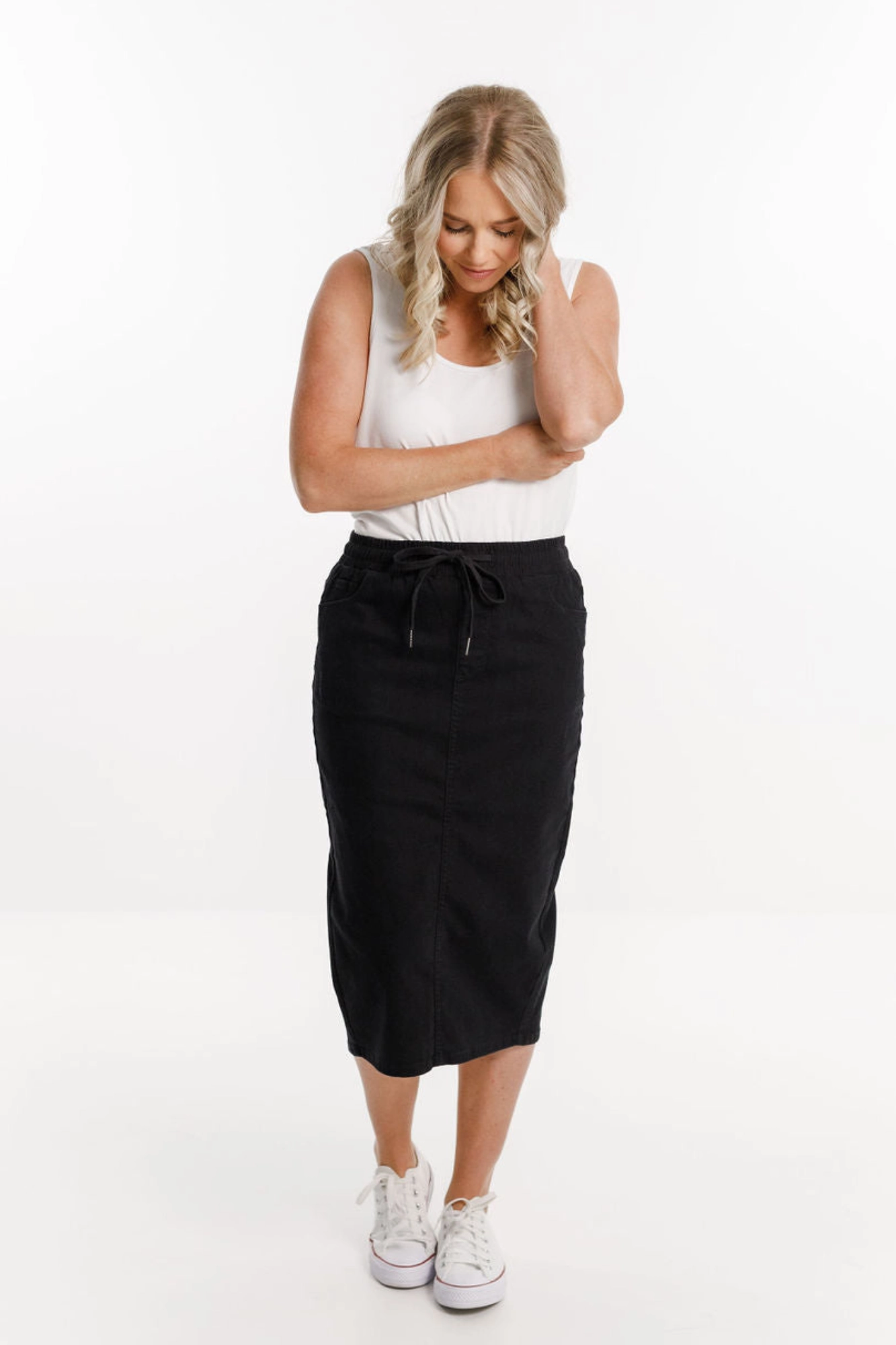 Home Lee Denim Midi Skirt Jet Black