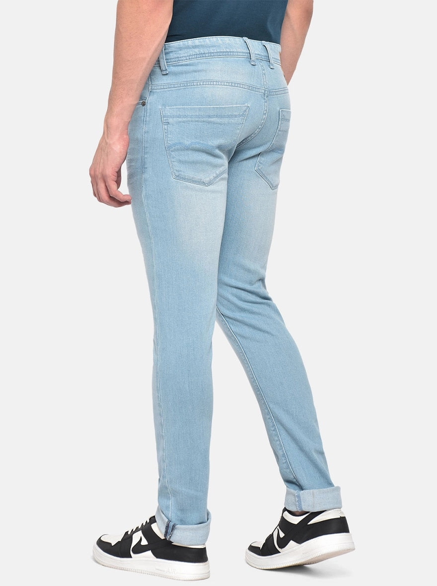 Light Blue Washed Narrow Fit Jeans | Greenfibre