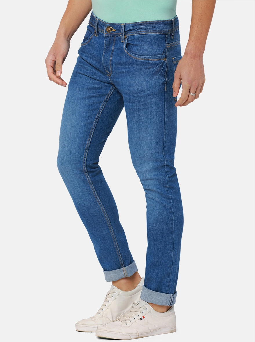 Mid Blue Washed Narrow Fit Jeans | Greenfibre