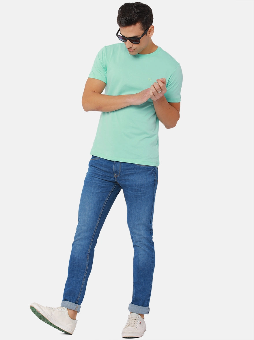 Mid Blue Washed Narrow Fit Jeans | Greenfibre