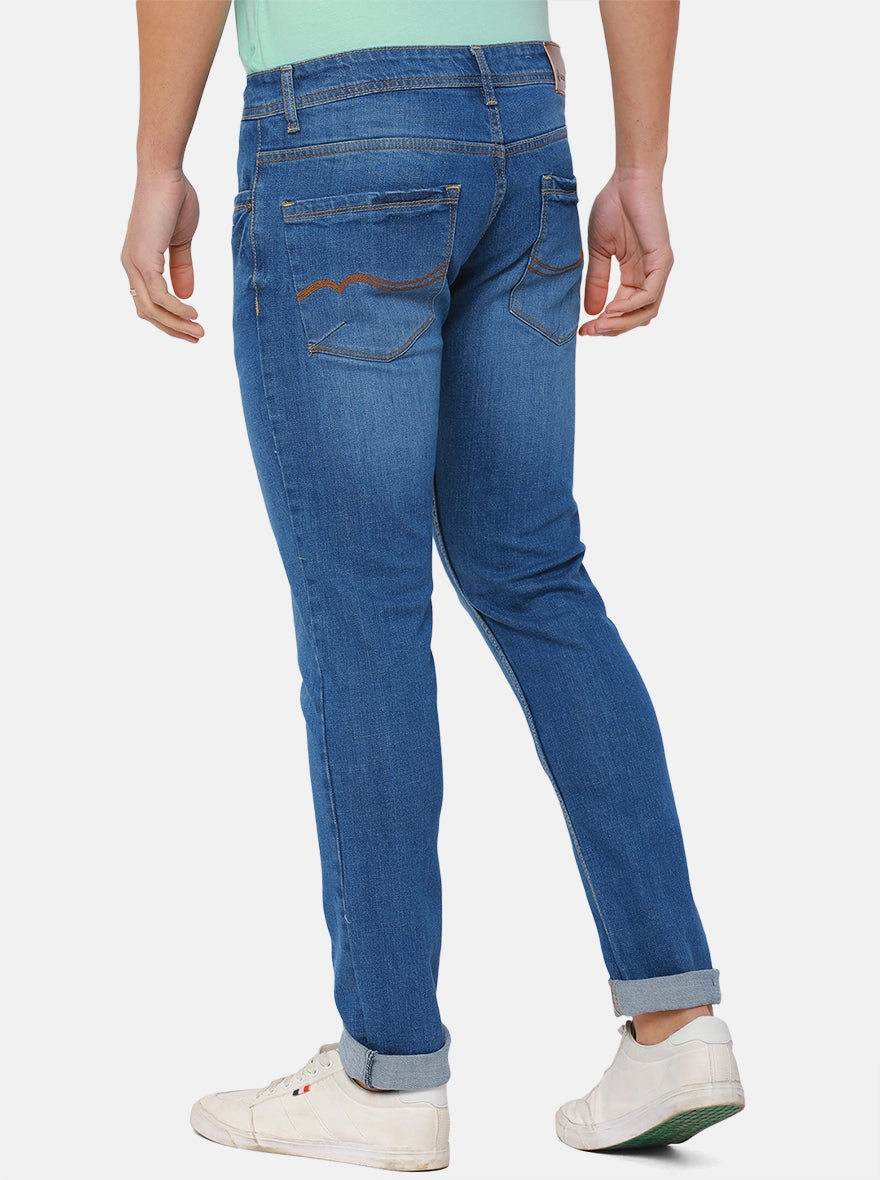 Mid Blue Washed Narrow Fit Jeans | Greenfibre