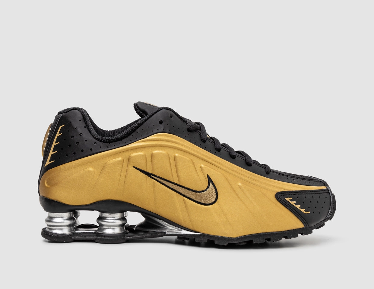 Nike Women's Shox R4 Black / Metallic Gold - Metallic Silver