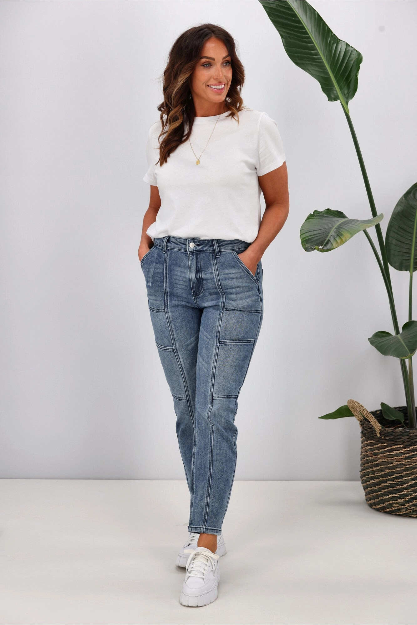 Shine On Label Hudson Utility Straight Jean Washed Blue