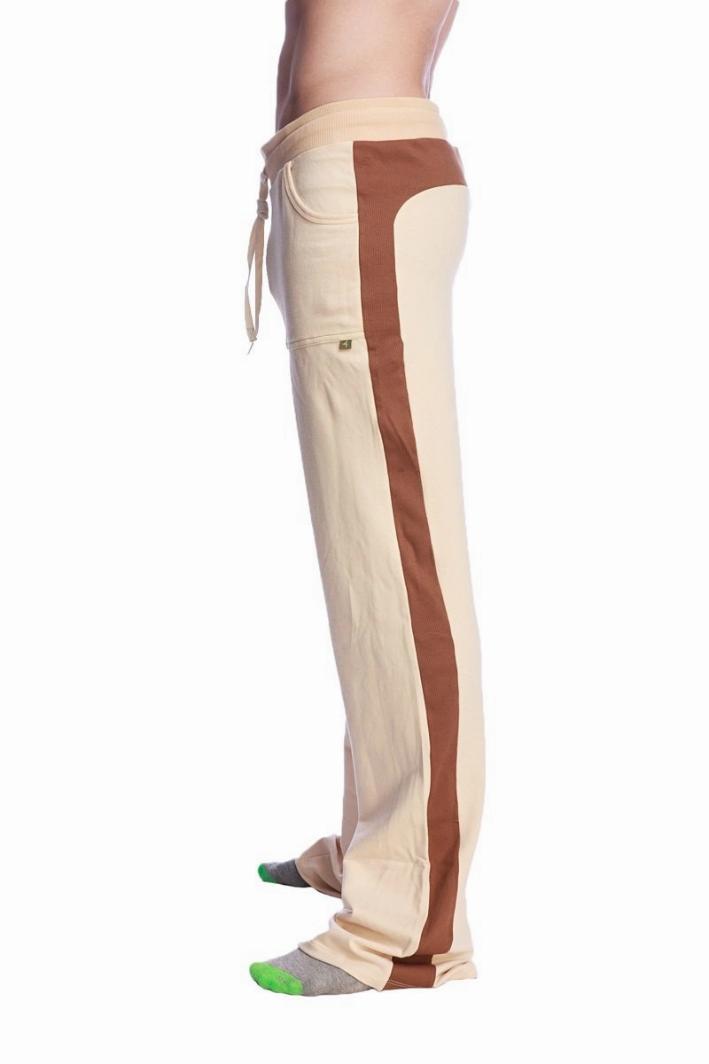 Tri-Color Stretch Eco-Track & Yoga Sweat Pant (Sand w/Chocolate & Black)