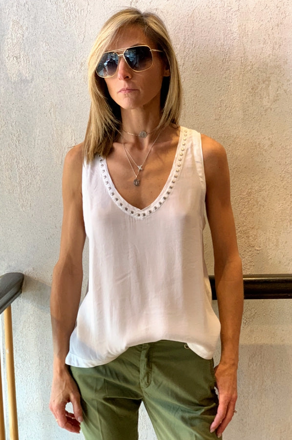 V Neck Tank - White