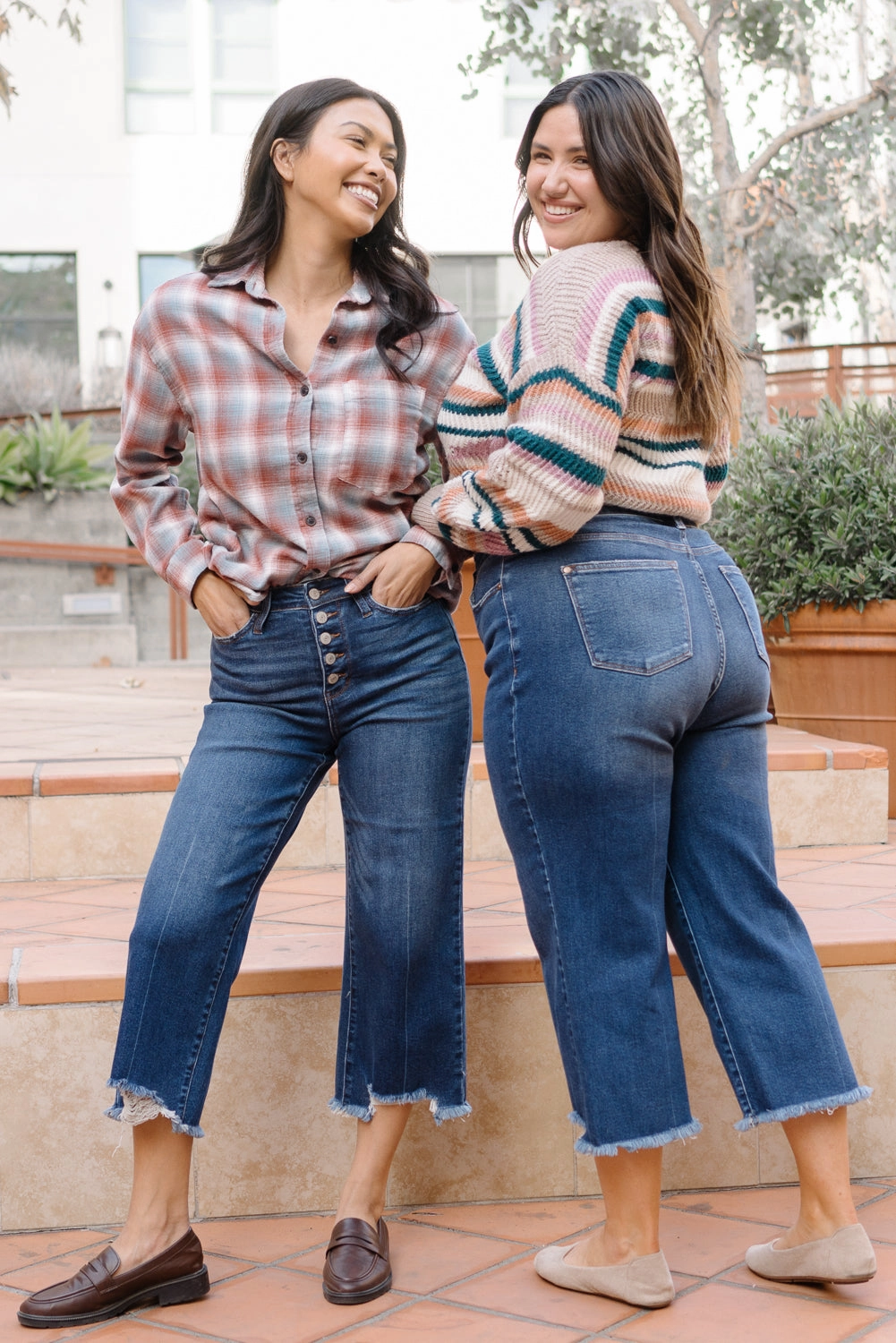 Wren High Rise Button Fly Distressed Hem Crop Wide