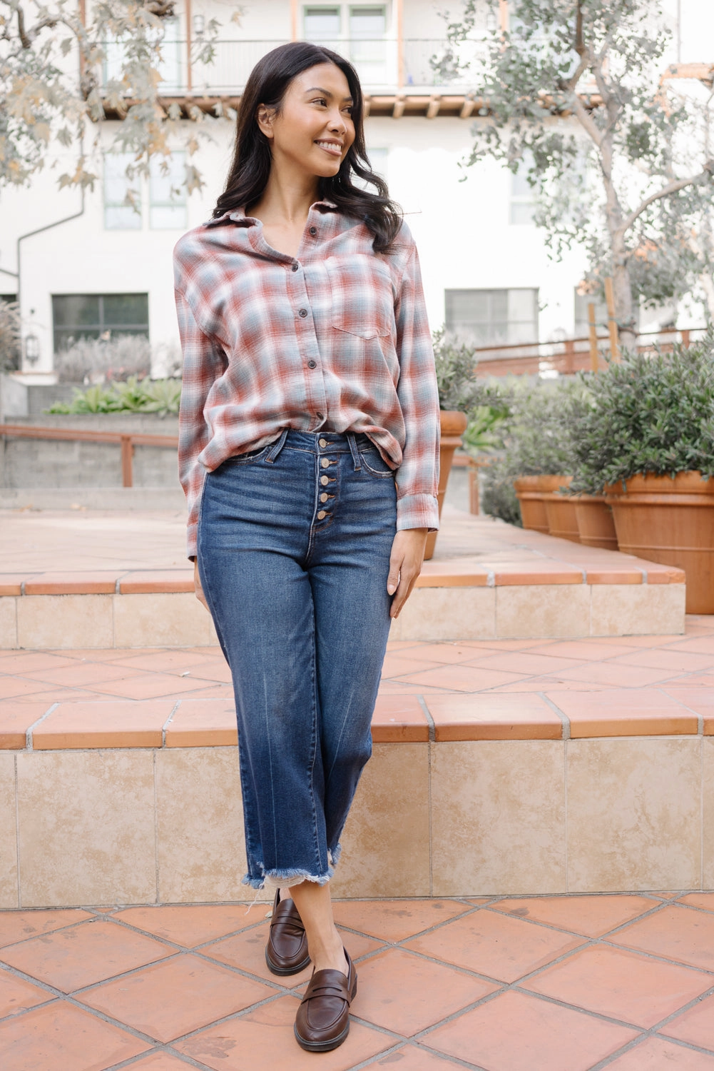 Wren High Rise Button Fly Distressed Hem Crop Wide
