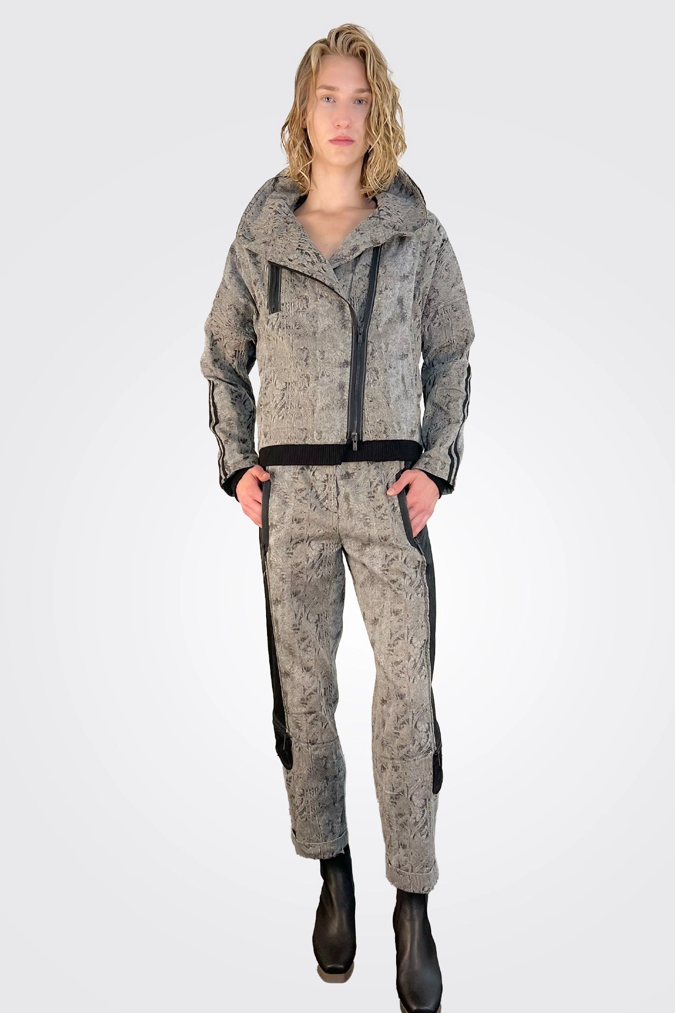 Zip Up Print Jacket - Grey