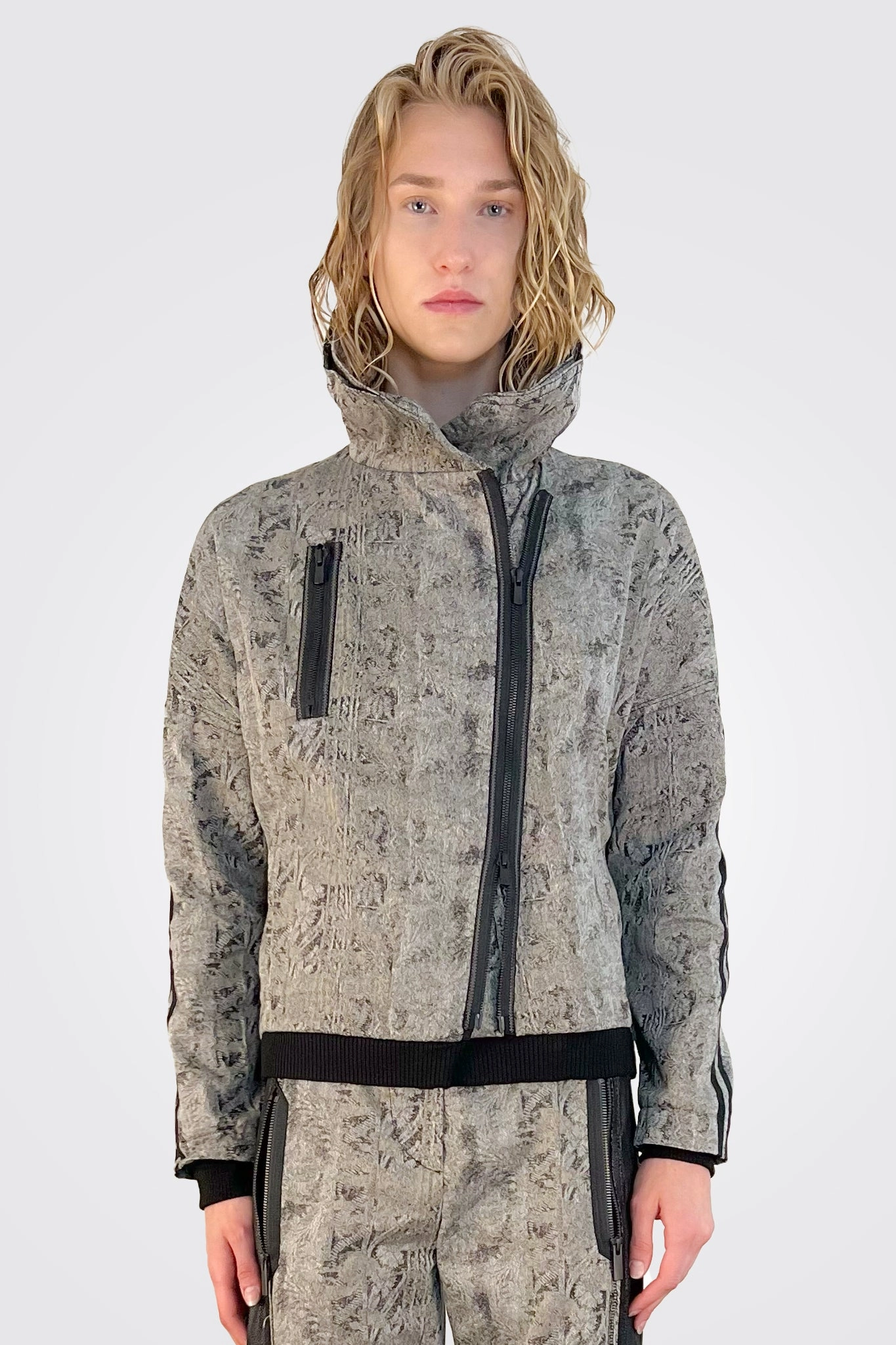 Zip Up Print Jacket - Grey
