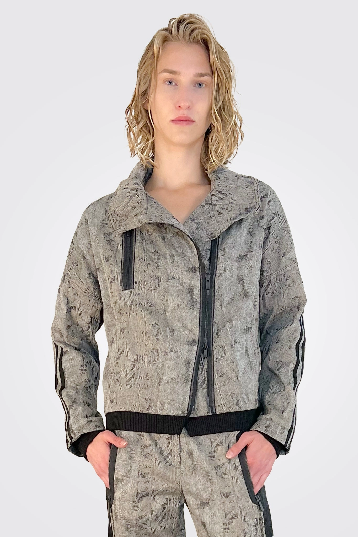 Zip Up Print Jacket - Grey